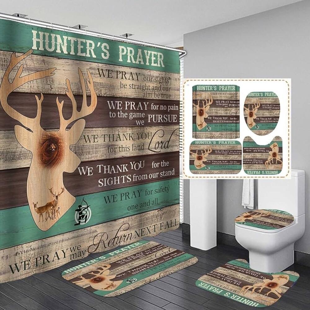 BNIB 4PCS Rustic Deer Shower Curtain Set with Rugs - Picture 2 of 9